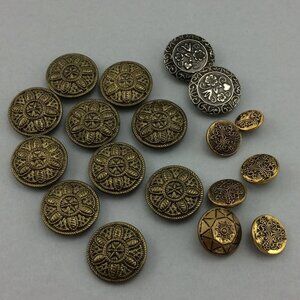 18 Vintage Metal Buttons Mixed Size and Designs